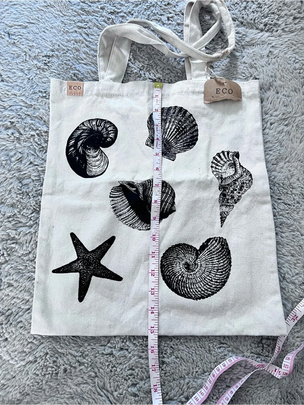 NWT Eco Canvas Tote Bag w/ Seashells+ Starfish